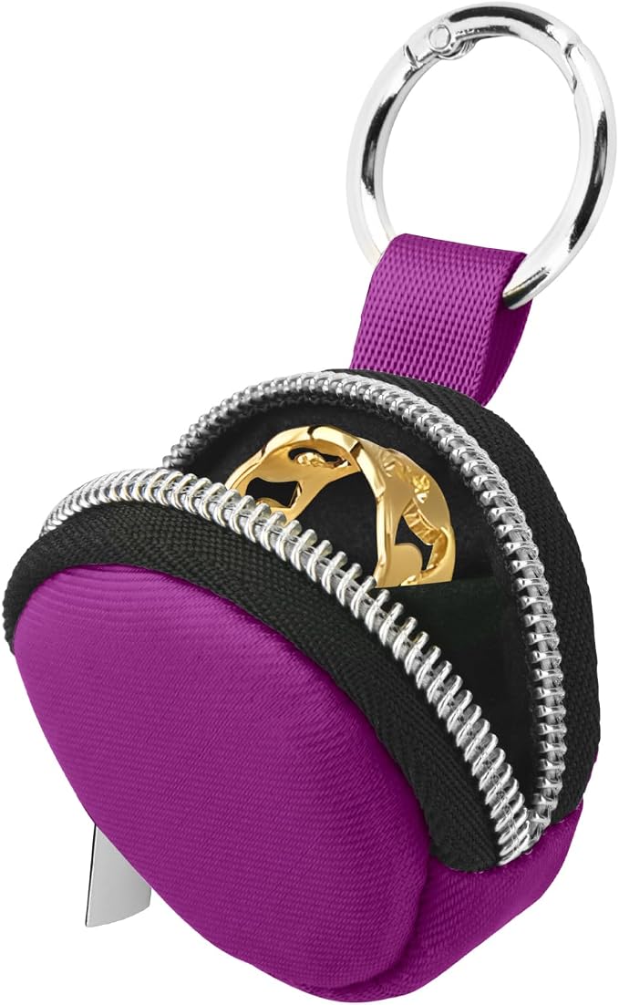 Portable Ring Organizer Case with Keychain, Traveling Ring Holder Storage Bag, Anti-Lost Keychain Container for Rings, Jewelry (1, Purple)