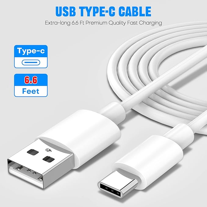 Fast Charger for Samsung Fast Charging Quick Charger USB Type C 6.6ft Cord Cable for Samsung Galaxy Phone S10/S9/S8/Plus/A51/A52/A53/S25/S24/S23/S22/S21/S20/Ultra/Note20/Note10/Note9/Note8/White