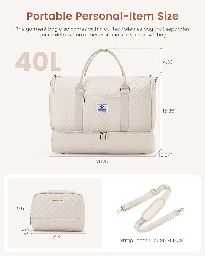 LOVEVOOK Convertible Garment Bag for Travel with Shoe Pouch, Carry On Garment Duffel Bag with Toiletry Bag, 2 in 1 Hanging Suitcase Suit Bag, Weekender Bag for Women Travel, Wedding, Beige