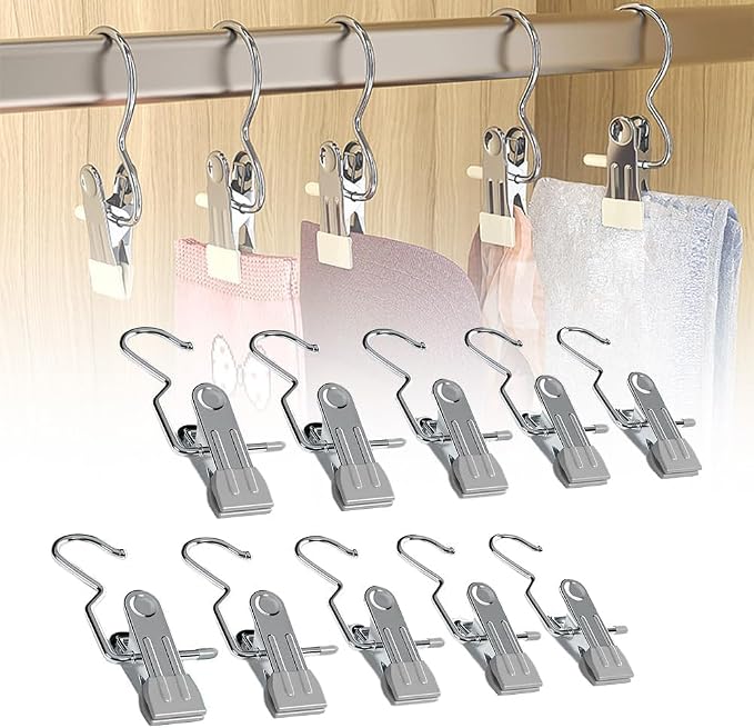 Boot Hangers for Closet, Laundry Hooks with Clips, Boot Hanging Hold Clip, Space Saving Portable Travel, Clip Hangers for Pants Hats Socks Gloves (10, Dark Green)