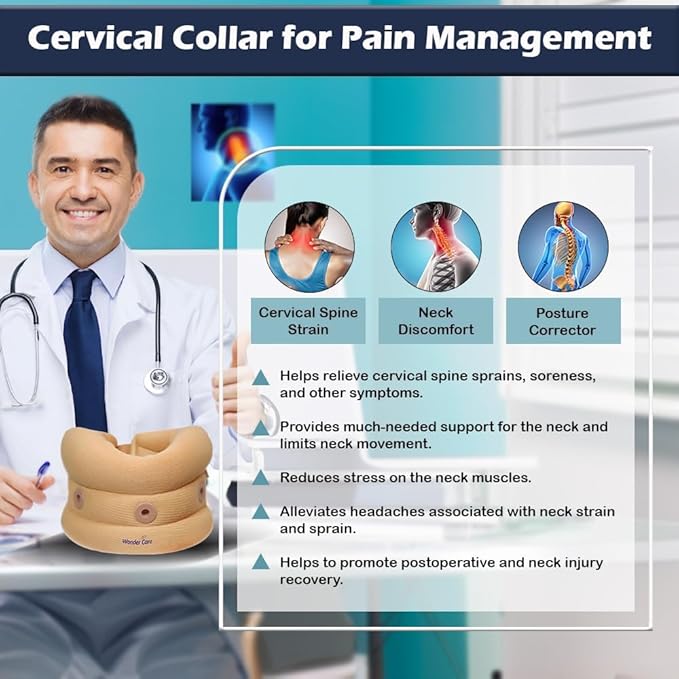 Wonder Care Neck Brace for Sleeping Cervical Collar Adjustable Neck Support Brace Relief Cervical Spine Pressure Ideal for Travel, Office Workers & Neck Injury Recovery, Medium