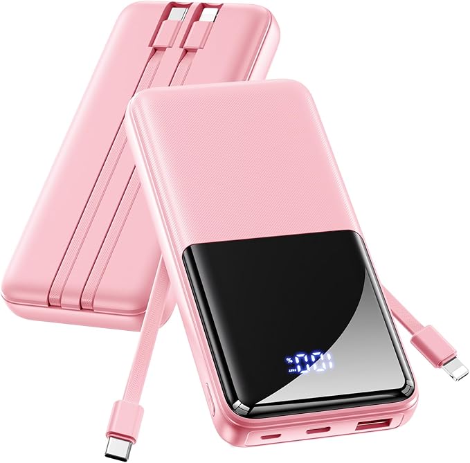 Portable Charger Power Bank - 20000mAh Battery Pack 22.5W Fast Charging Built-in Cable, Portable Phone Charger for iPhone All Models Samsung Android, Airline Friendly Travel Essentials, 1 Pack, red