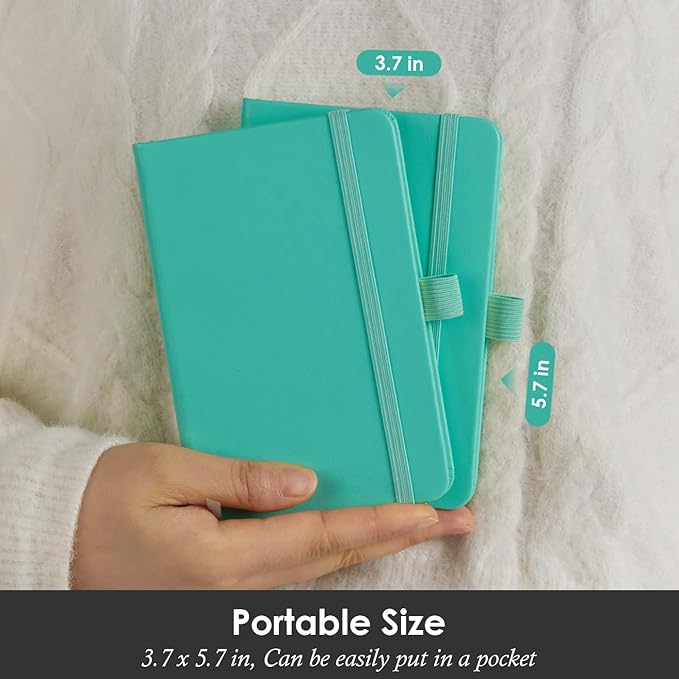 NIRMIRO 3 Pack Small Pocket Journal Notebook 3.7" x 5.7" with Pen, A6 Mini Cute Notepad for Women/Men, 408 Pages, 100Gsm Lined Paper Note Pads, Leather, Green