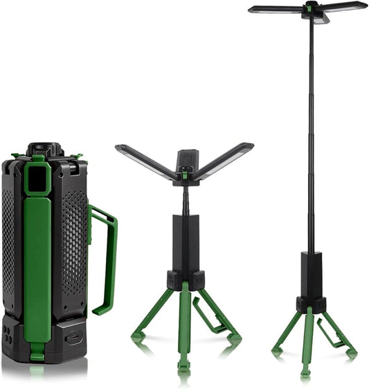 15000mAh Rechargeable Telescopic Camping Light, Portable Flashlight & Lantern with Reinforced Tripod Base, Height Adjustable Dimmable Tent Light, Power Bank for Outdoor BBQ, Hiking, Job Site, Green