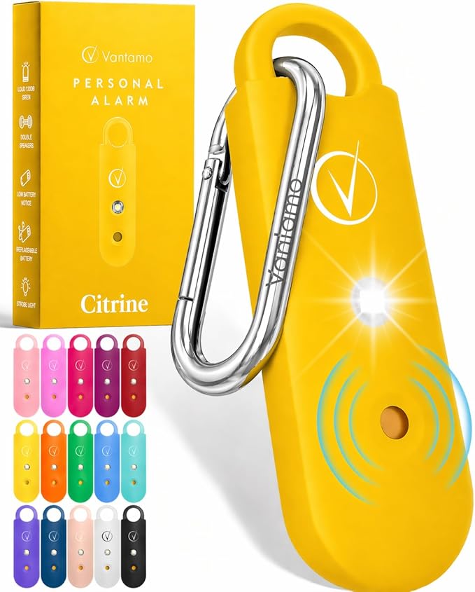 Vantamo Personal Alarm for Self Defense with Low Battery Notice, Strobe Light & Extra Loud 130 dB Double Speakers Safety Keychain Set for Women, Rechargeable Panic Button for Womens Self Defense