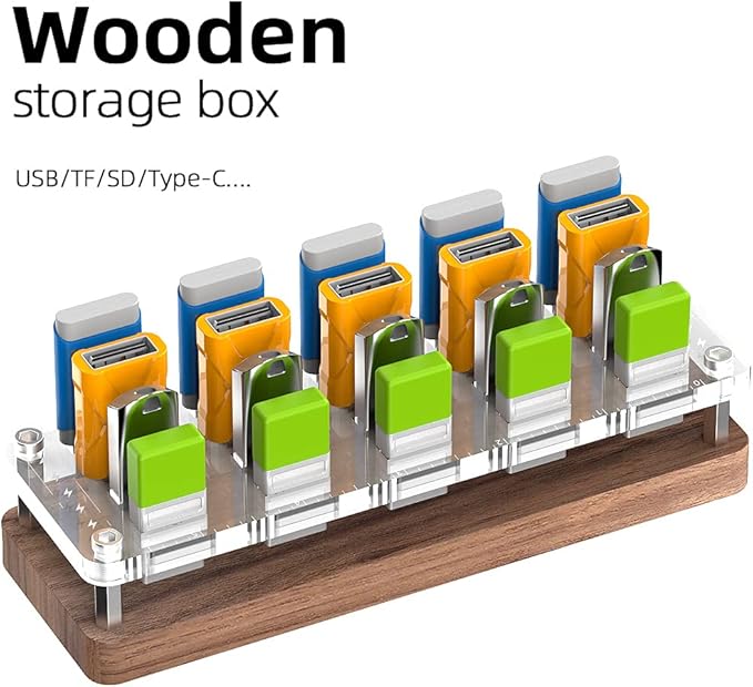 20 Slots Wooden Memory USB Flash Disk Card Case, TF Card Box and Micro SD Drive Card Holder Desk, U-Shield Memory Storage Racks
