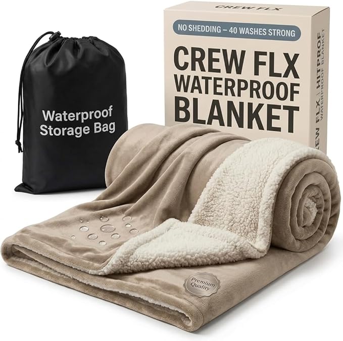 Waterproof Blanket for Bed Intimacy (40" x 60" Small Sized), Reversible Fleece | Sherpa Throw, Water Proof Blanket TPU Stain Proof Couch Furniture Cover Large Dog Bed Winter Protector - Beige