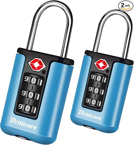 2 Pack TSA Approved Luggage Locks, Combination Travel Padlock, 3-Digit Waterproof Lock, TSA Accepted Outdoor Keyless Resettable Lock for Lockers, Bags, Backpack, Gym, Gate-Blue