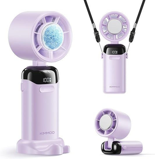 KIMMOO Handheld Portable Turbo Fan with Ice Cooler, Powerful 21000 RPM, Speed (1-199), Up to 14Hrs Cooling, Rechargeable Personal Fan, Small Pocket Hand Fans for Travel/Outdoor/Home/Office (Purple)