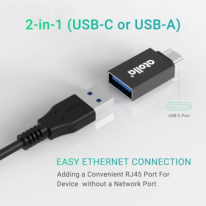 USB 3.0 Hub with Gigabit Ethernet — 3-Port SuperSpeed USB-A Hub + USB-C Adapter, 5Gbps Data Transfer, Plug-&-Play, Aluminum Design — Compatible with MacBook Pro/Air, Dell XPS, Surface, Chromebook