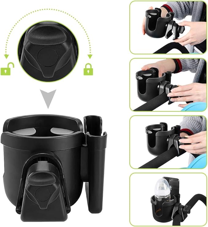 Accmor Stroller Cup Holder with Phone Holder, Bike Cup Holder, Universal Cup Holder for Uppababy Nuna Doona Strollers, 2-in-1 Cup Holder for Walker, Wheelchair, Scooter