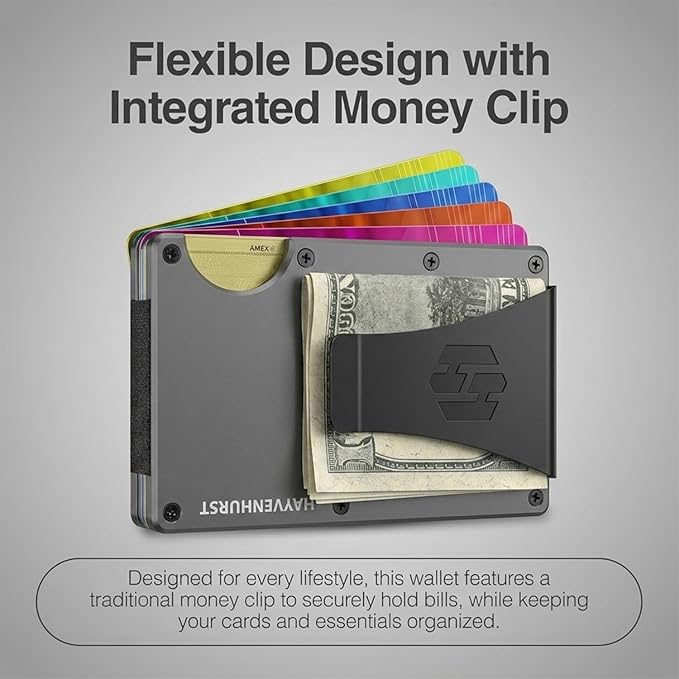 Hayvenhurst Wallet for Men - Slim RFID Blocking Metal Wallet with Money Clip, Minimalist Front Pocket Credit Card Holder, Small Mens Wallet