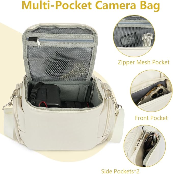 Ainiv DSLR Camera Bag, Waterproof Anti-Shock SLR Camera Case, Large Adjustable Shoulder Strap Camera Backpack, Portable Crossbody Single Shoulder Backpacks Compatible with Canon, Sony, Nikon, Beige
