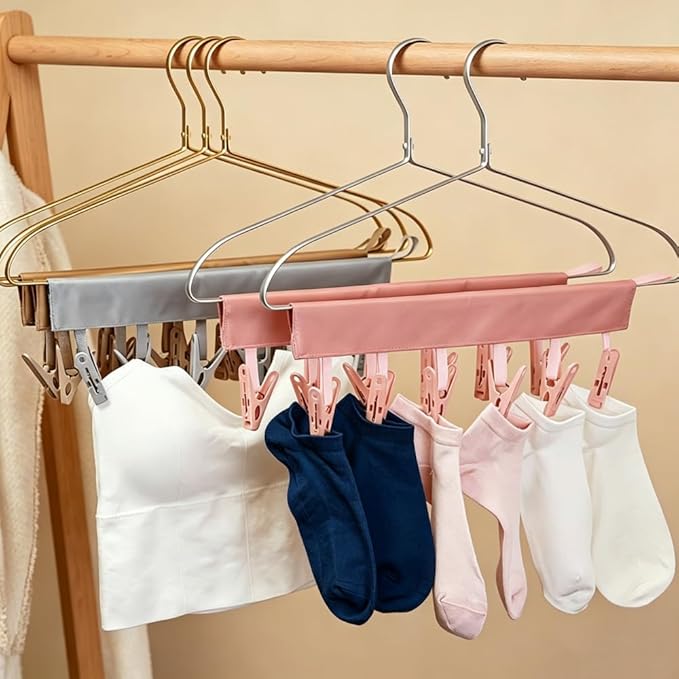 Portable Hanger Clips & Travel Clothesline, Foldable Towel Drying Rack with 6 Clips, Swimsuit Sock Drying Rack Hanger, Travel Hangers for Cruise Hotel Dorm (Set B 3pack)