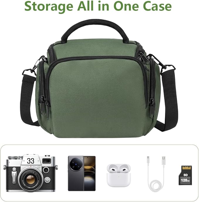 Ainiv DSLR Camera Bag, Waterproof Anti-Shock SLR Camera Case, Large Adjustable Shoulder Strap Camera Backpack, Portable Crossbody Single Shoulder Backpacks Compatible with Canon, Sony, Nikon, Green