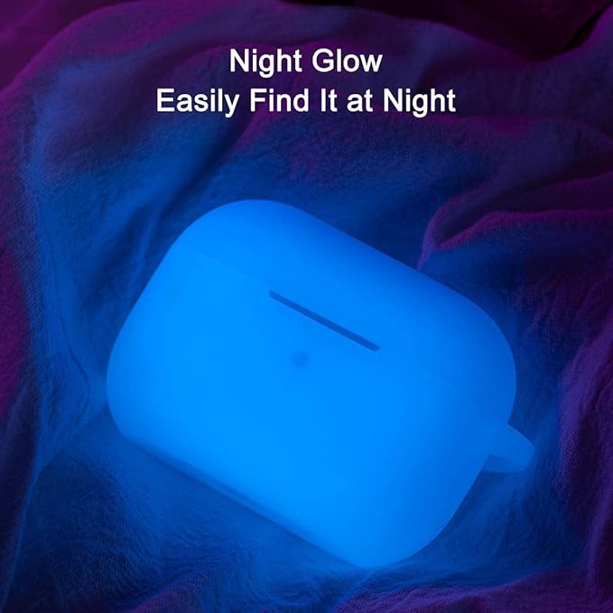 Lerobo Compatible with AirPods Pro Case Cover,Pretty Night Glow Silicone Case Cover Compatible with Apple AirPods Pro 2nd Gen with Keychain, Front LED Visible, Nightglow Blue