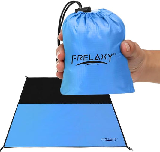 Frelaxy Pocket Picnic Blanket, Waterproof Sandproof Beach Mat, Compact Camping Tarp for Festivals, Hiking, Travel, Outdoor Recreation (Blue, 57'' x 60'')
