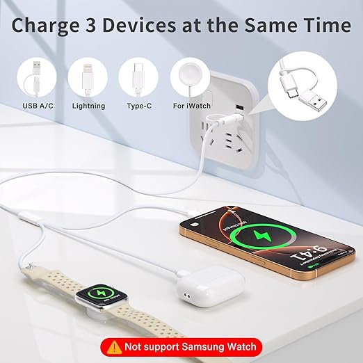 Travel Essentials,3 in 1 USB C Cable for Apple Watch Charger ，Multi Charging Cable Cord,Vacation Camping RV Essentials,Portable Designed for iWatch Series 11-2/Ultra/SE &iPhone 17-12-4FT