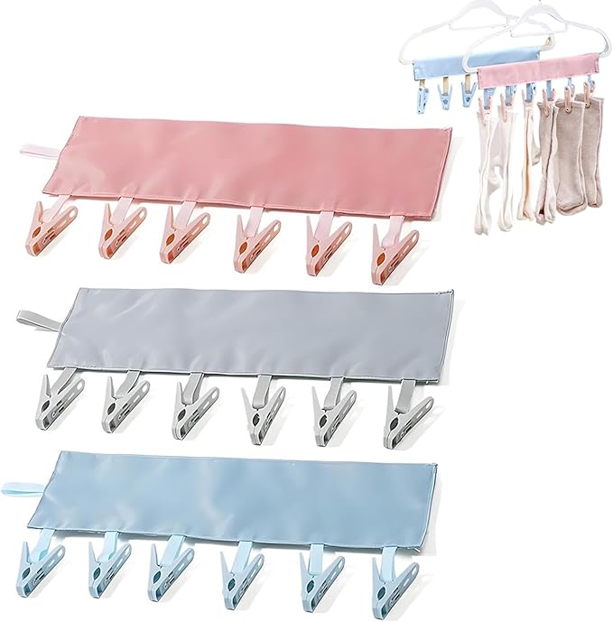 Travel Hangers Foldable, 3Pcs Travel Hangers, Portable Foldable with 6 Clips for Swimsuit, Towel & Sock Space-Saving Drying Rack for Hotels, Camping
