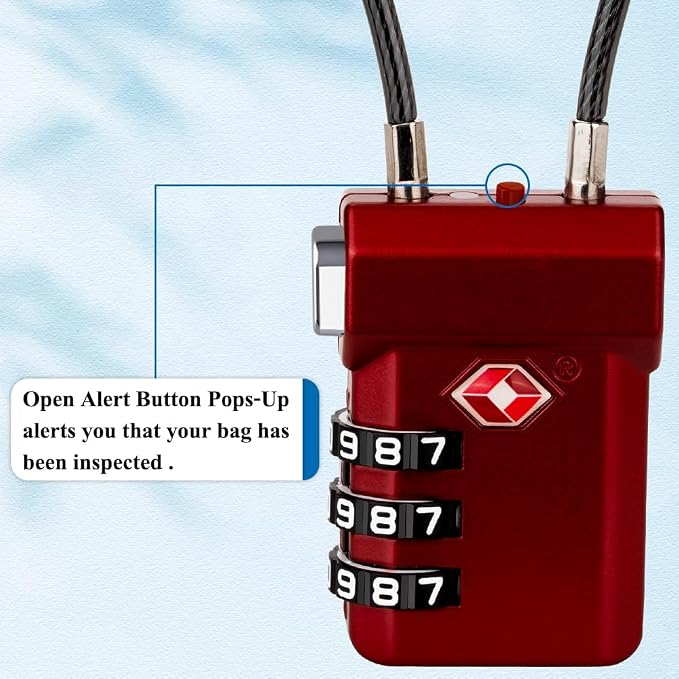 SURE LOCK TSA Approved Luggage Locks with Open Alert Indicator, 3 Digit Combination Cable Travel Lock for Suitcase, Backpack, Gym Locker, Toolbox, Carry On & Travel Bag