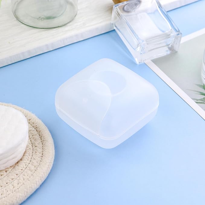 Plastic Cotton Round Holder 4 PCS Plastic Square Holder Multiple Colors Portable Travel and Sealed, Suitable for Makeup Remover Cotton Balls Beads 4 Colors (Whitish-Transparent)