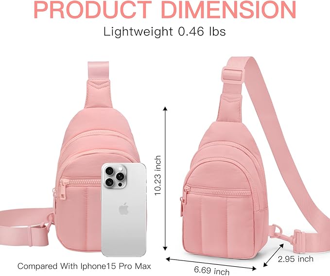 Viverte Quilted Puffer Crossbody Bags for Women Small Puffy Sling Bag Lightweight Cross Body Bubble Purse Shoulder Bag for Travel (Light Pink)