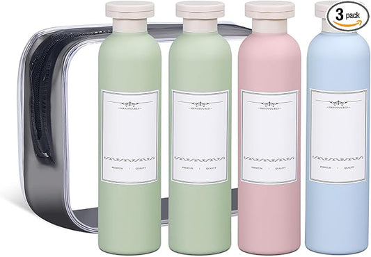 ASEVAT Plastic Leak Proof Travel Bottles for Toiletries, TSA Approved Travel Size Containers, Squeeze Bottles Refillable for Shampoo, Lotion & Body Wash (Blue+Pink+Green, 8.8 oz)