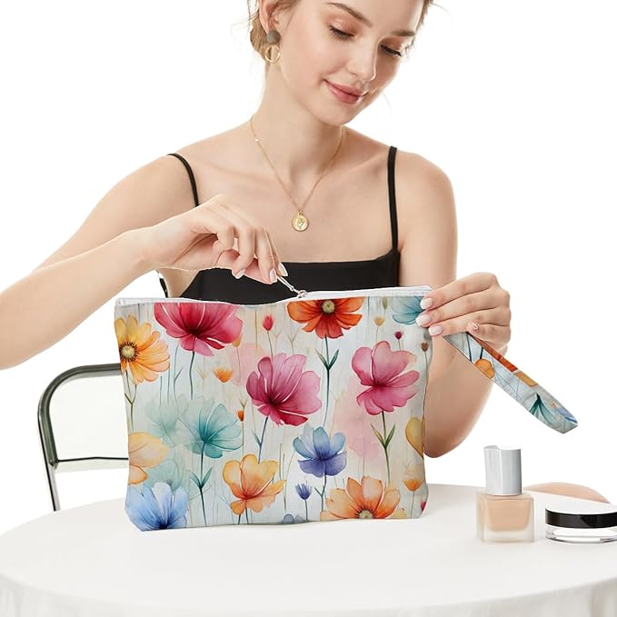 Fokongna Floral Print Wet Bag, Small Portable Waterproof Multi-Functional Organizer for Women, Pastel Watercolor Floral,Ideal for Daily, Beach & Travel,