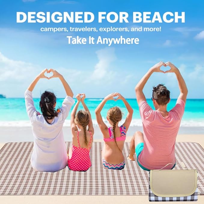 LRUUIDDE Extra Large Picnic Blanket Beach Blankets, Outdoor Foldable Waterproof Sand Mat for Beach Camping Hiking Travel Family Concerts Grass Park Music Festival Lawn Mats (Brown, 80x80inch)