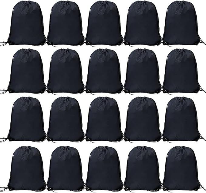 CODOBON 20 Pcs Drawstring Backpack Bulk Draw String Bags Cinch Polyester Bag for Gym Sport, Black