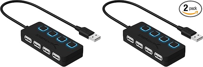 SABRENT 4 Port USB 2.0 Data Hub with Individual LED lit Power Switches [Charging NOT Supported] for Mac & PC (HB-UMLS) (Pack of 2)