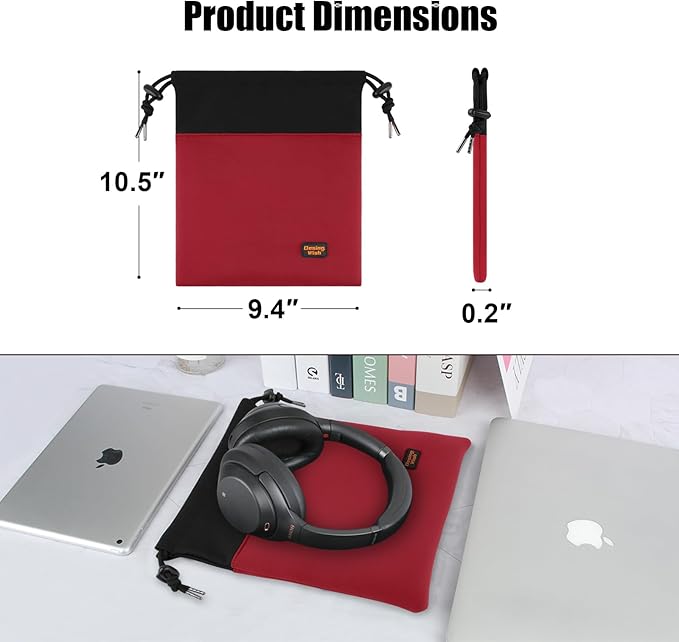 Portable Headset Carrying Pouch, Lightweight Headphone Storage Bag Headphone Case Bag Soft Travel Pouch for Over-Ear Headphones/Gaming Headsets/Neckband Earbuds (Large Red)