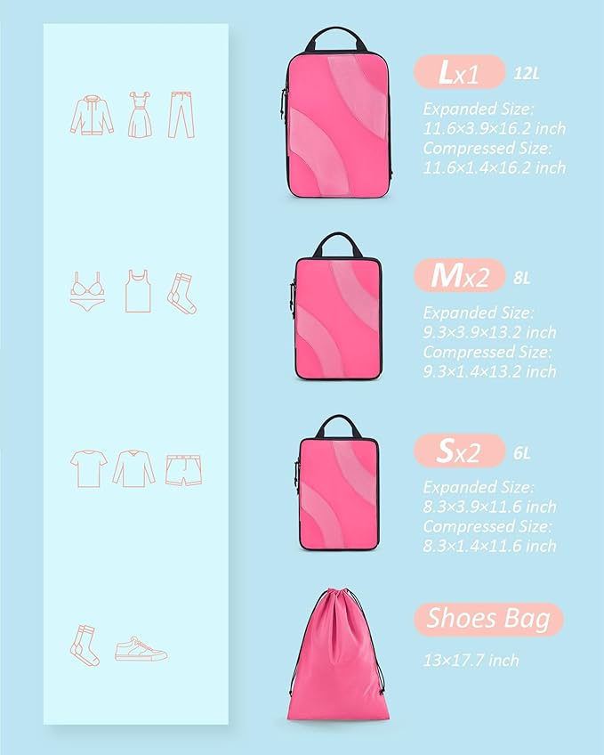 BAGSMART Compression Packing Cubes, 6 Set/4 Set/2 Set Travel Packing Cubes for Carry on Suitcases, Compression Suitcase Organizers Bag Set & Travel Cubes for Luggage, Lightweight Packing Organizers