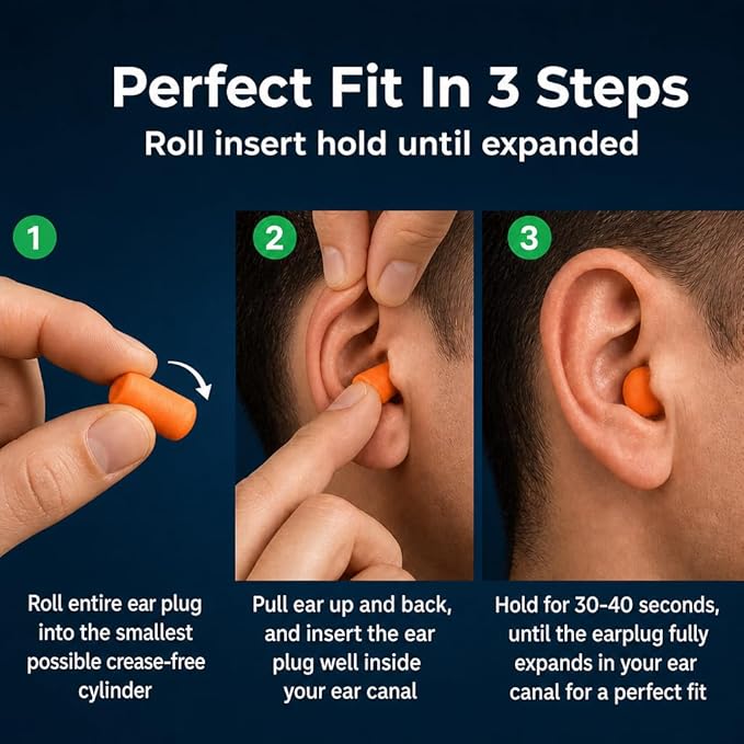 The Ear Buddy Premium Soft Foam Ear Plugs for Sleeping Noise Cancelling, Hearing Protection Earplugs for Shooting Range, Concerts, Work & Travel, Noise Reduction Rating 32 Decibels, 50 Pairs
