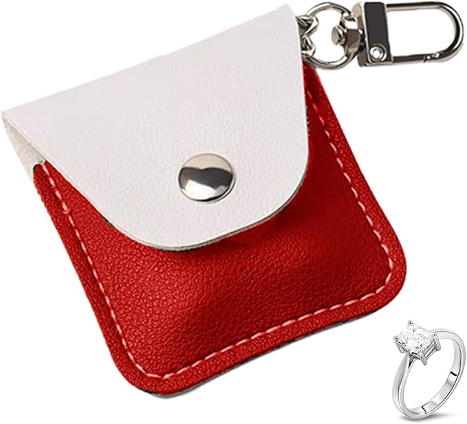 Leather Ring Holder Keychain for Gym, Portable Jewelry Travel Ring Keeper Case for Wedding ring and Necklaces