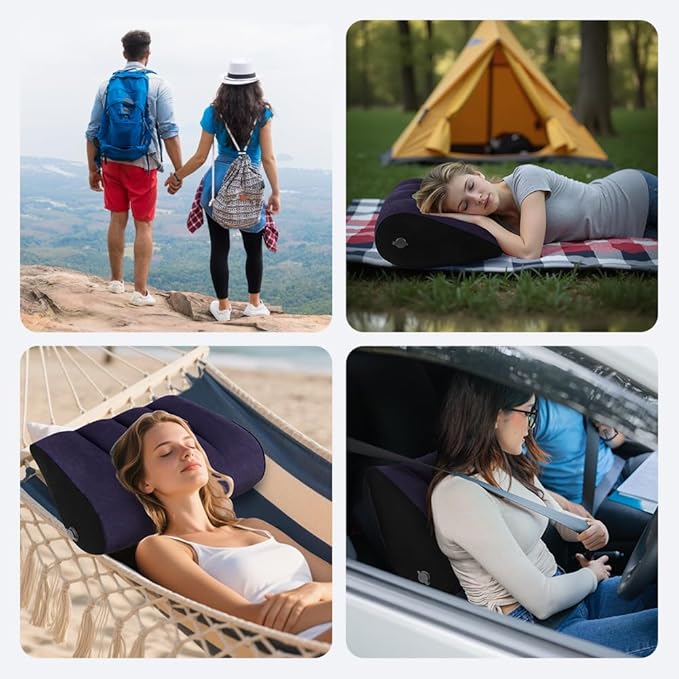 Portable Inflatable Wedge Pillow 2 Pack, Body Positioner for Sleep Support, Adjustable Travel Pillow - Lightweight Bed/Leg Support Pillow, for Home Outdoor Travel Blue