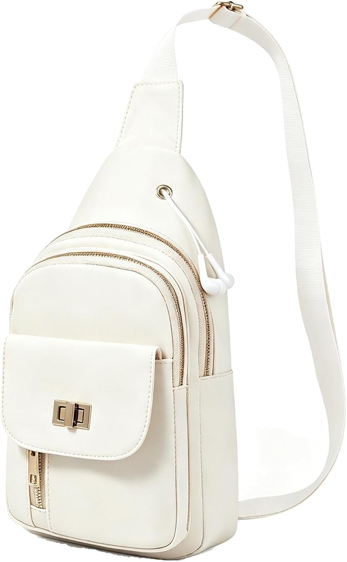 Sling Bag Small Compact Crossbody Bags for Women Anti-Theft Multiple Pockets Waterproof Fanny Pack for Travel Hiking Daily Beige