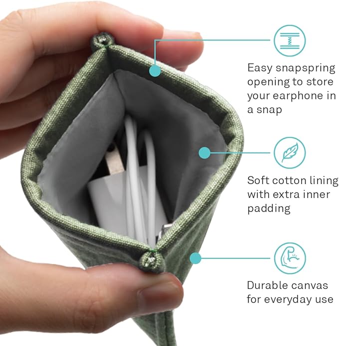 UT Wire [2-PACK Pocket Snap & Store Mobile Charger Case Pouch, Sage Green with Solid Grey Interior