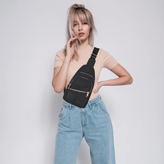 Banelu Small Sling Backpack Crossbody Bags for Women, Small Sling Bag Cross Body Bag Fanny Packs Crossbody Purses - Gold Zipper