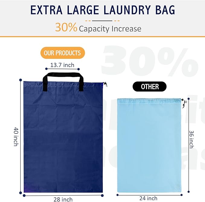 Isink Extra Large Heavy Duty Laundry Bag - 28" x 40", Travel Laundry Bag for Dirty Clothes, Camping & Travel (Navy)