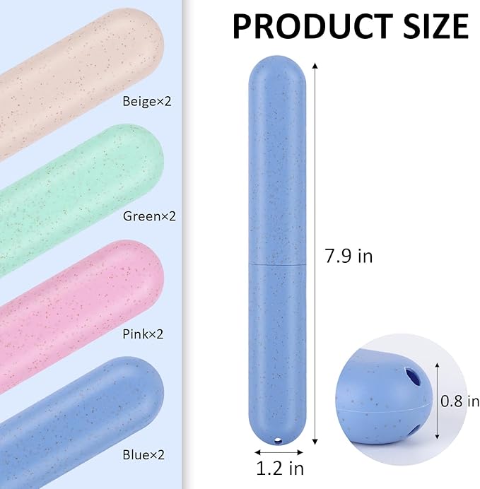 Tecbeauty 8Pcs Travel Toothbrush Case, Portable Toothbrush Holder Container Protector Cover for Travel, Business, Camping, School