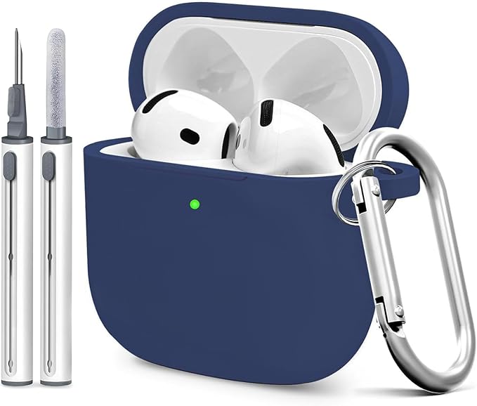 Silicone Case Cover for AirPods 4th Gen, Soft Skin, Full Protection, Keychain, Cleaner Kit (Midnight Black)
