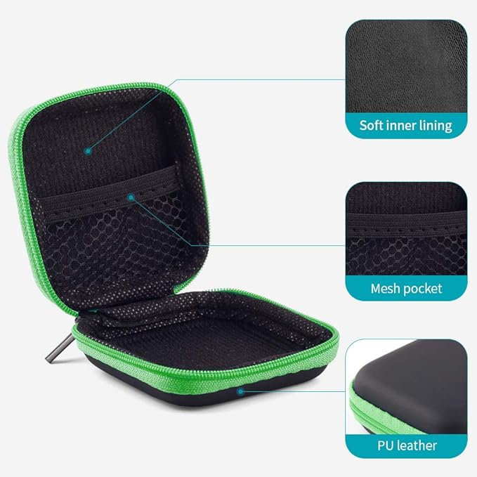 Sunguy 2-Pack Earbuds Case, Portable Small Earbud Carrying Case Storage Bag with Carabiner Clip for Earphones, Earpieces, SD Memory Card, Camera Chips - Green+Purple