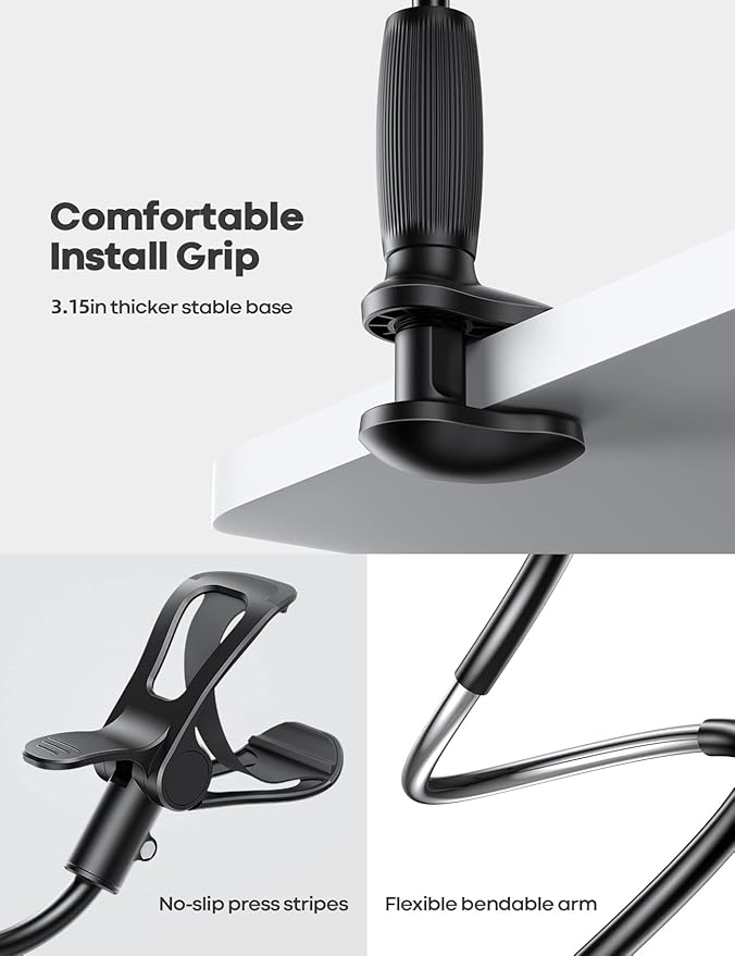 Lamicall Gooseneck Phone Holder for Bed - [Upgraded Stable Clip] for Desk, Headboard, Bed, Bedside, Table, Flexible Gooseneck Long Arm Stand, Overhead Cell Phone Clamp Mount, Gift for All 4-7” Device