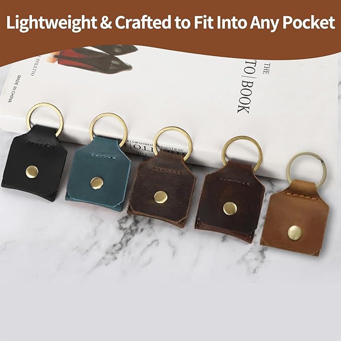 Jack&Chris Genuine Leather SD Card Holder Keychain, Anti-Shock Anti-Dust SD Card Case, Portable Camera Accessories for SD CF CFexpress Micro SD Nano SIM and Micro SIM Cards, Blue 4 Packs