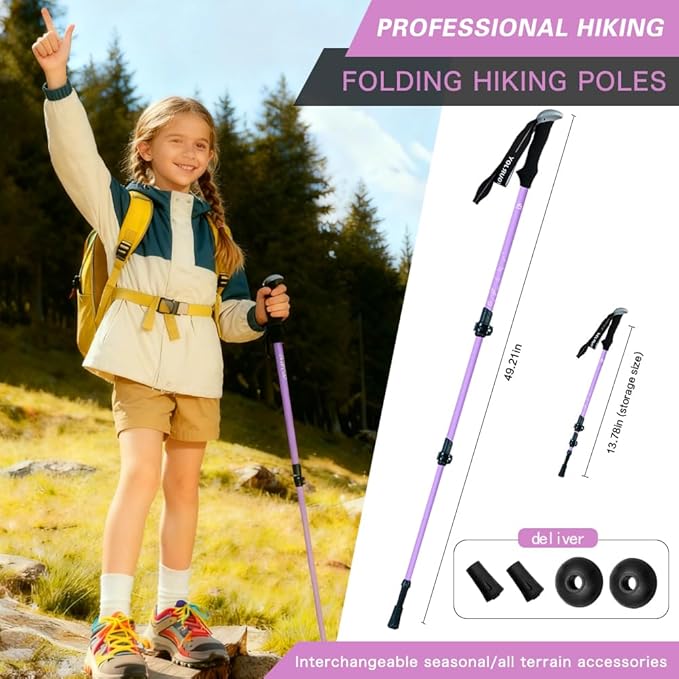 Hiking Trekking Poles for Kids, 2 Pack Anti Shock, Adjustable, Collapsible Hiking Poles for Trekking or Walking, Lightweight Aluminum Sticks
