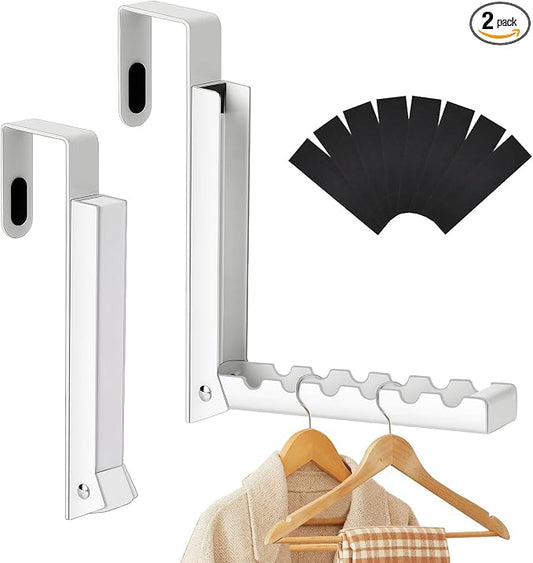 2-Packs Over the Door Hanger Hooks with Extra Anti-slip Pads, Metal Folding Clothes Drying Racks for Laundry, Dorm, Portable Space Saving Coat Towels Organizer Rack for Travel, Hanging Storage
