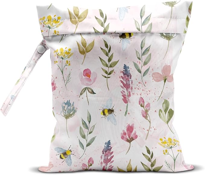 Wet Bag, Wet Dry Bag, Wet Bag for Swimsuit, Travel, Beach, Pool, Diapers, Dirty Yoga Gym Clothes, Makeup Bag, Waterproof Reusable Bee Decor Bee Print Bee Flower Party Favors