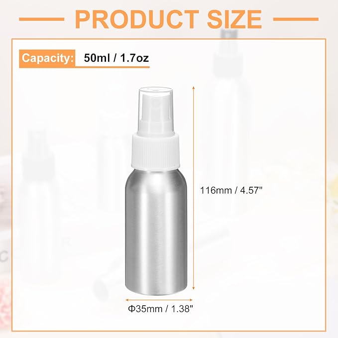 HARFINGTON 3pcs Aluminum Fine Mist Spray Bottles 50ml/1.7oz Metal Small Liquid Alcohol Refillable Travel Container with White Plastic Nozzle Cap for Perfume Skincare Cosmetic Storage Bottle