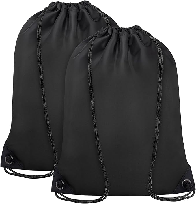 2PCS Drawstring Bags Bulk, String Backpack for Men Women, Cinch Bag Draw String Back Bag for Gym, Sports, Travel, Swimming, Beach, Black